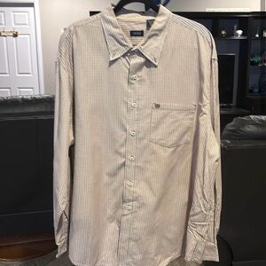 Izod long sleeve, button down Beige Striped Shirt. Size XXL